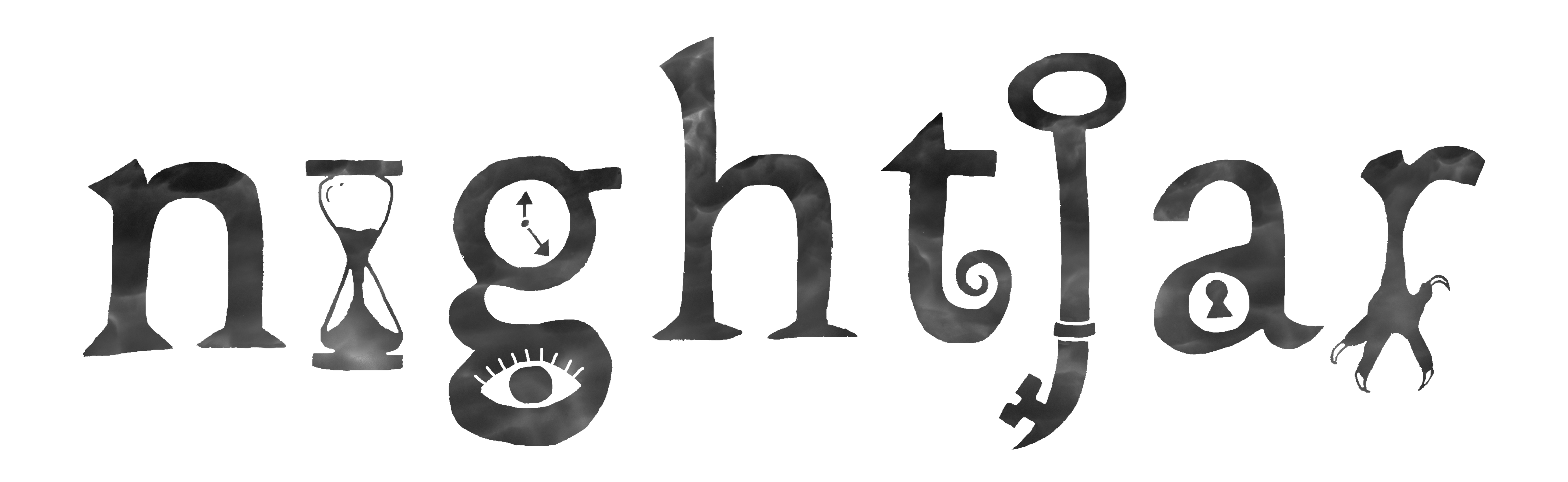 nightjar [logo with hourglass in i, eye in g, tail on t, key-shaped j, keyhole in a, claw-bottomed r]